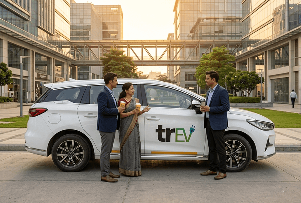 TrEV for business — corporate team with electric vehicle